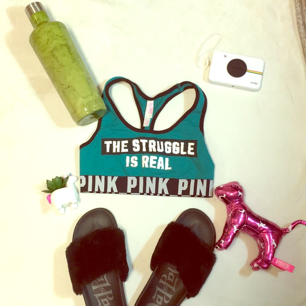 PINK Sports Bra 💙💚“THE STRUGGLE IS REAL” 💚💙